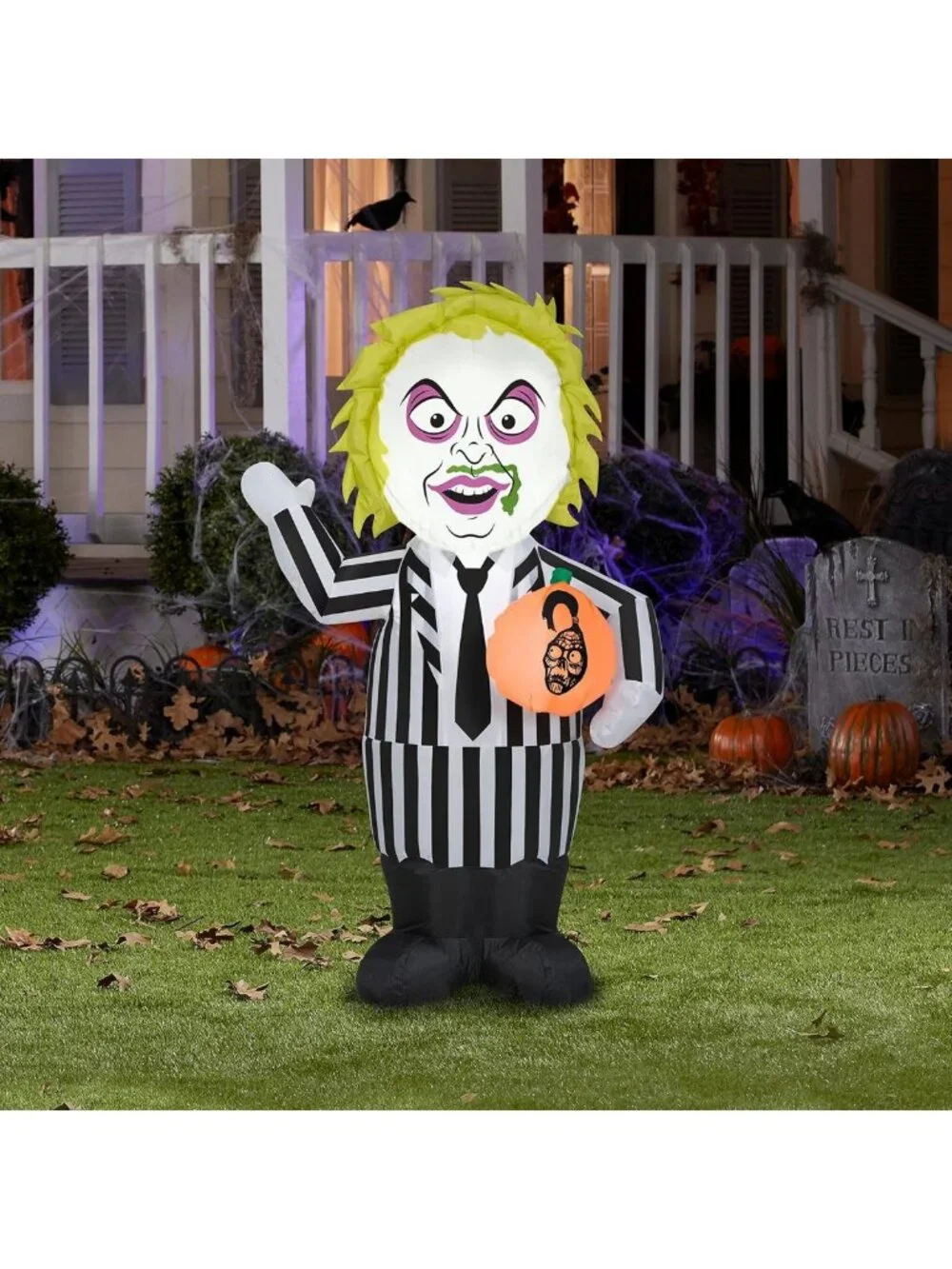 3.5 Ft Tall Lighted Beetlejuice Halloween Inflatable Yard Decoration with Stakes